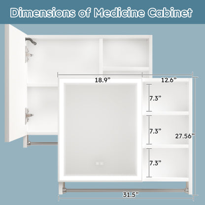 Modern 32"x28" Bathroom Cabinet with Mirror & LED Lights – Stylish Storage & Illumination