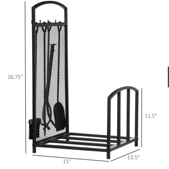 Viva Emberfire Firewood Rack with Fireplace Tools