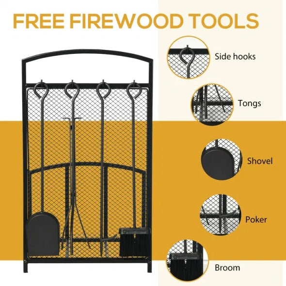 Viva Emberfire Firewood Rack with Fireplace Tools