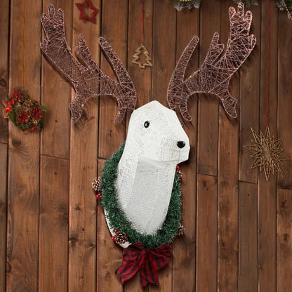 39'' Pre-Lit 3D Reindeer Head Hanging Wreath – The Ultimate Lighted Christmas Wall Decor for Indoor & Outdoor Holiday Display