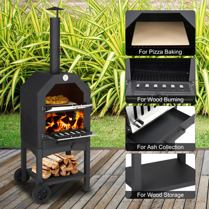 Freestanding Carbon Grill with Chimney, Wheels, Pizza Stone, and Pizza Shovel – Ultimate Outdoor Cooking Experience