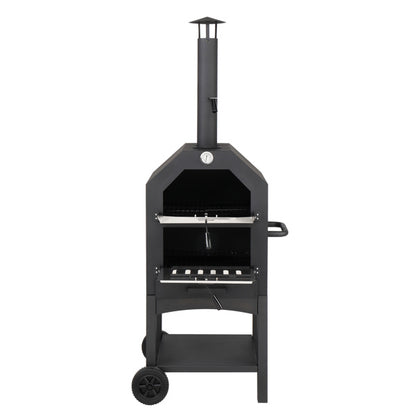 Freestanding Carbon Grill with Chimney, Wheels, Pizza Stone, and Pizza Shovel – Ultimate Outdoor Cooking Experience
