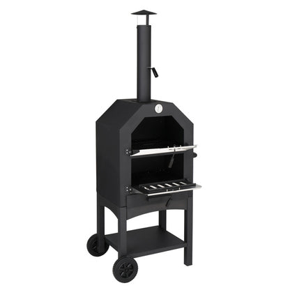 Freestanding Carbon Grill with Chimney, Wheels, Pizza Stone, and Pizza Shovel – Ultimate Outdoor Cooking Experience