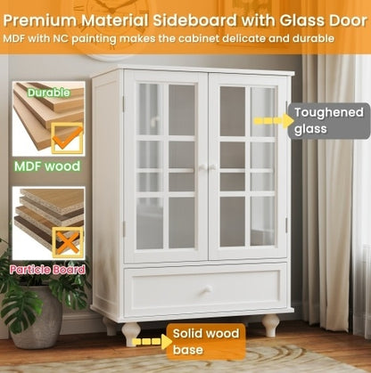 Viva Atelier Opal White Glass-Front Buffet Cabinet