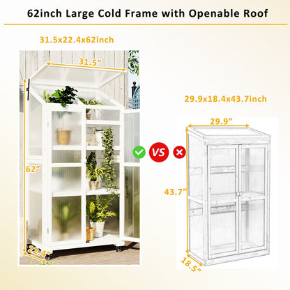 TOPMAX 62-inch Wooden Greenhouse with Wheels & Adjustable Shelf – Smart Gardening, Stylish Living