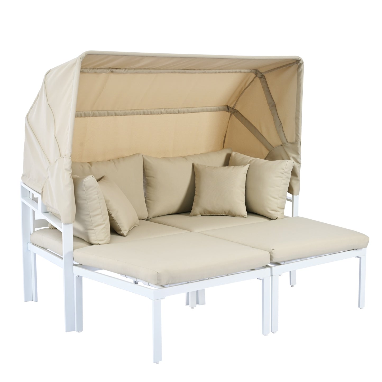 TOPMAX 3-Piece Patio Daybed With Retractable Canopy Outdoor Metal Sectional Sofa Set Sun Lounger Wit