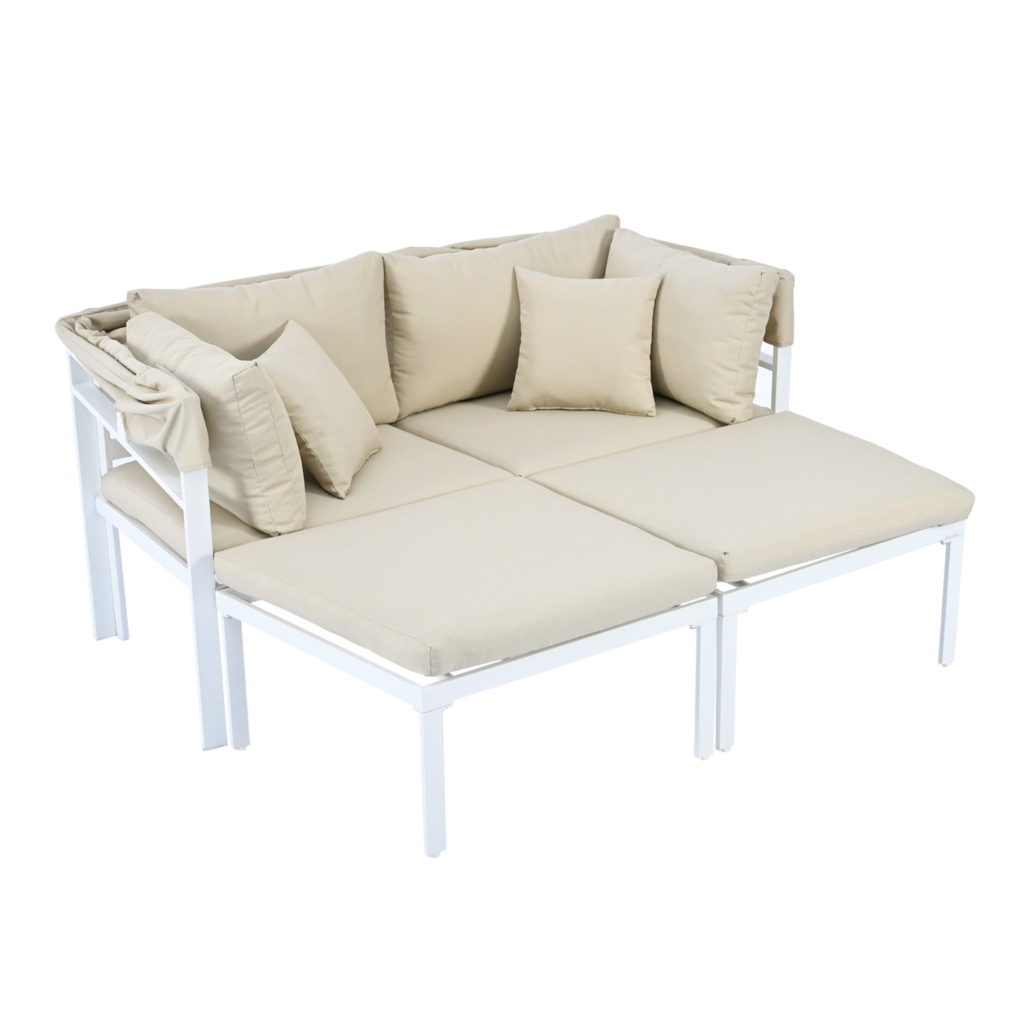 TOPMAX 3-Piece Patio Daybed With Retractable Canopy Outdoor Metal Sectional Sofa Set Sun Lounger Wit