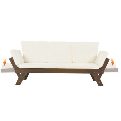 TOPMAX Outdoor Adjustable Patio Wooden Daybed Sofa Chaise Lounge With Cushions For Small Places, Bro