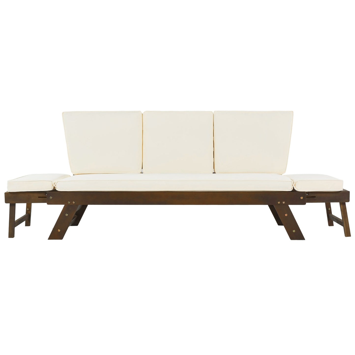 TOPMAX Outdoor Adjustable Patio Wooden Daybed Sofa Chaise Lounge With Cushions For Small Places, Bro