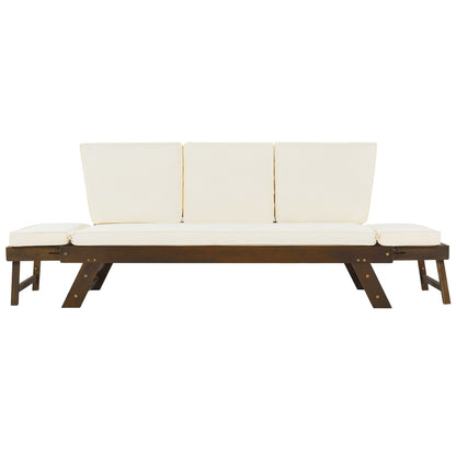TOPMAX Outdoor Adjustable Patio Wooden Daybed Sofa Chaise Lounge With Cushions For Small Places, Bro