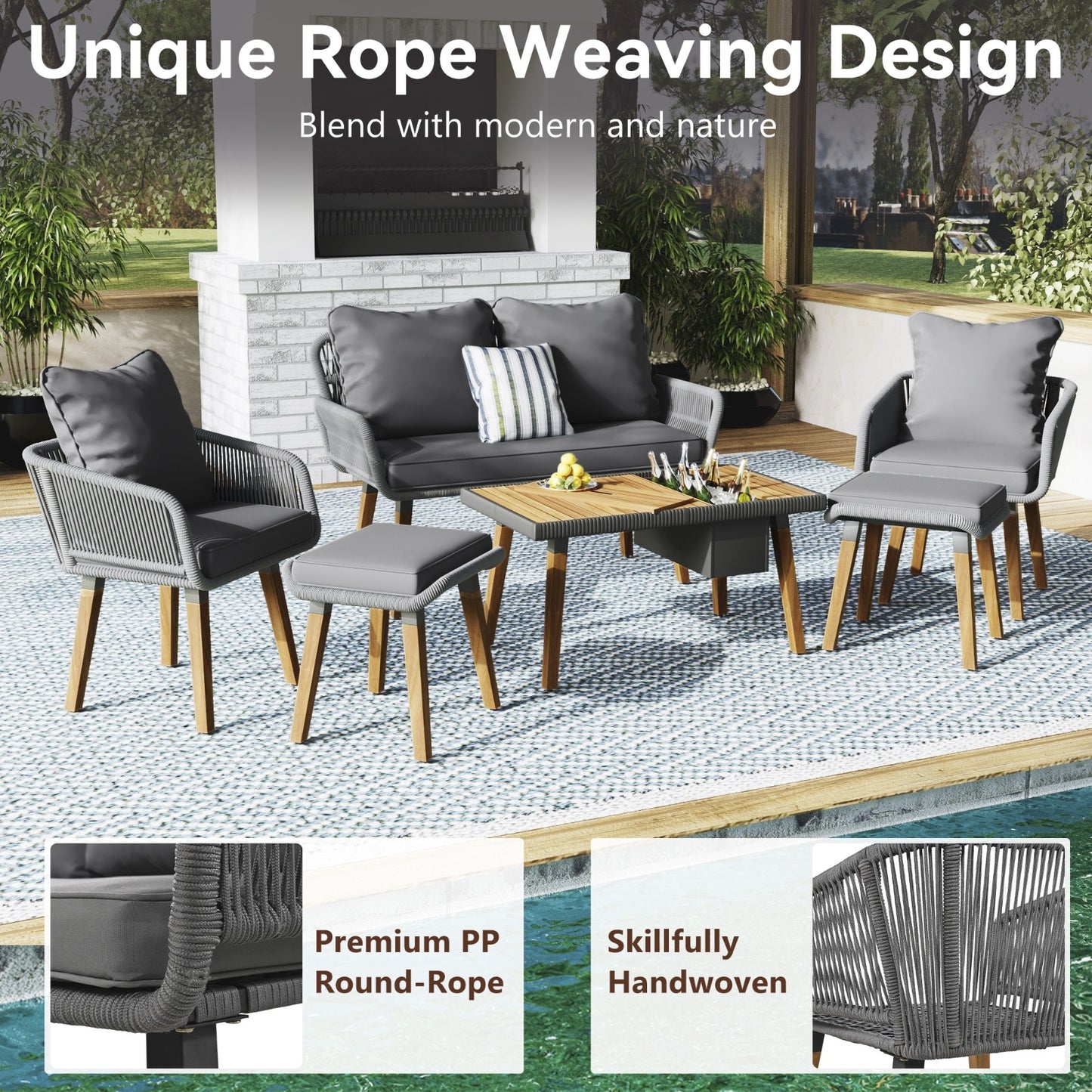 Viva Alfresco Living Collection: Capri Luxe 6-Piece Rope Patio Set