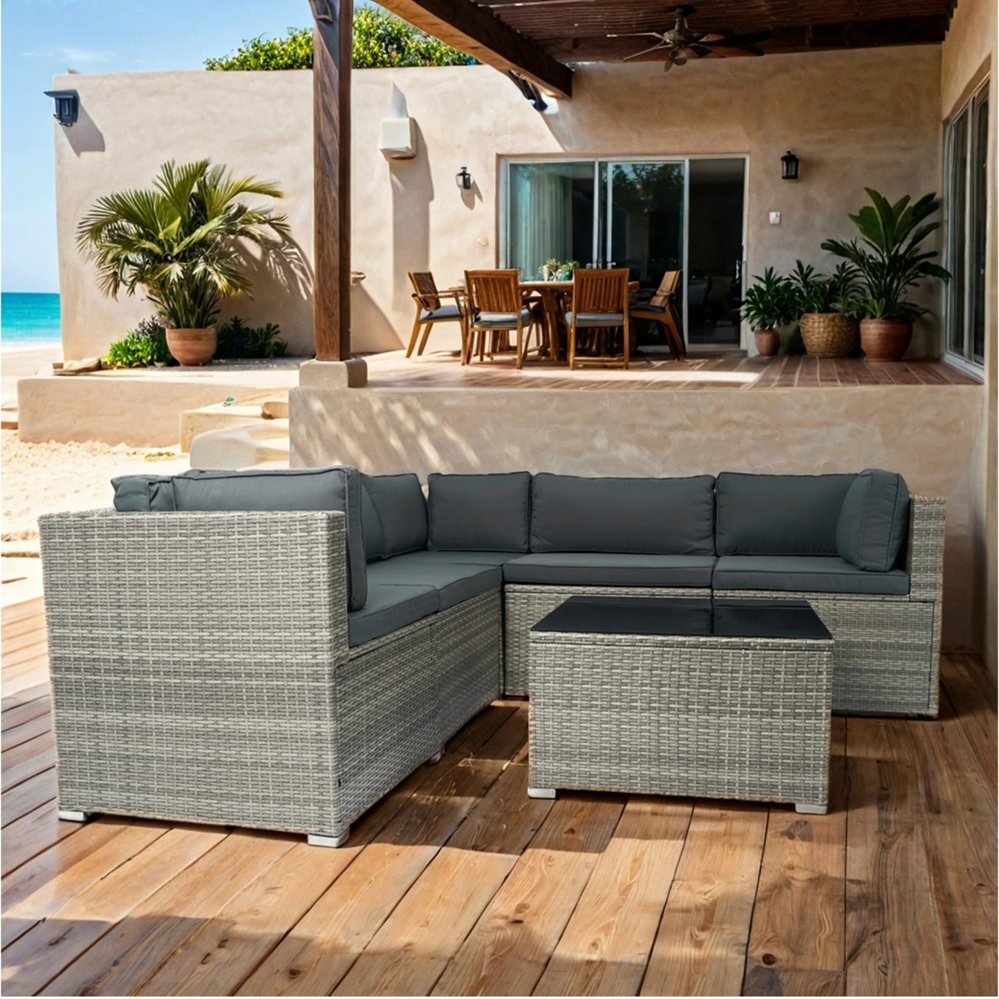 The Viva 6-Piece Rattan Outdoor Set – Where Modern Comfort Meets Outdoor Grace
