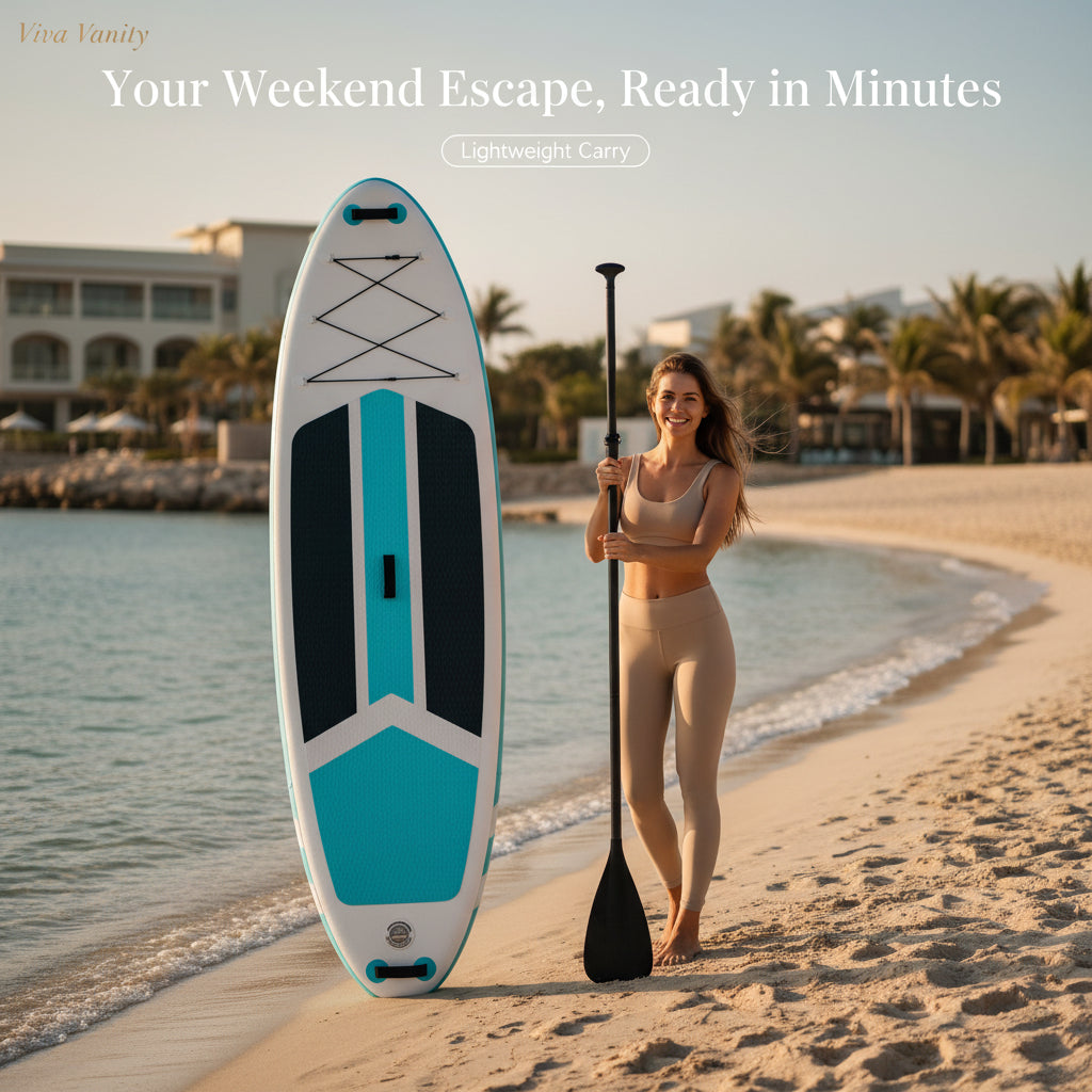 Sup paddle board with accessories on a white background