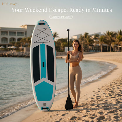Sup paddle board with accessories on a white background