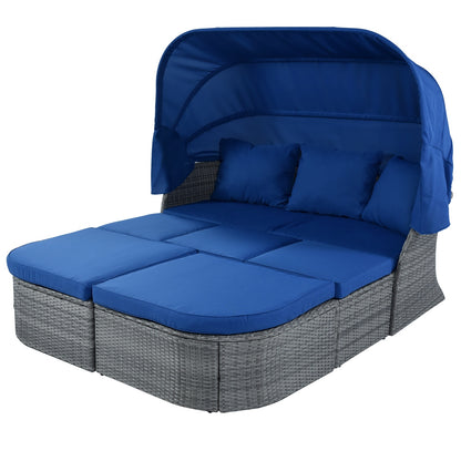 U STYLE Patio Furniture Set Daybed W Retractable Canopy Wicker