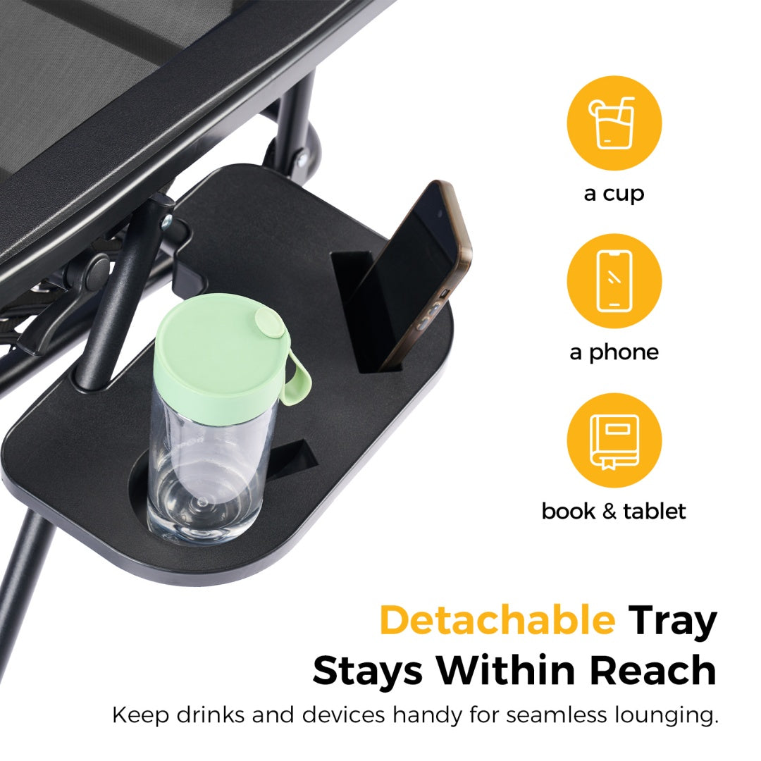 Detachable tray with cup holder and phone stand on a white background