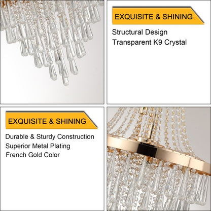 Golden Crystal Chandelier - Luxurious 5-Tier Modern Lighting for Elegant Interiors