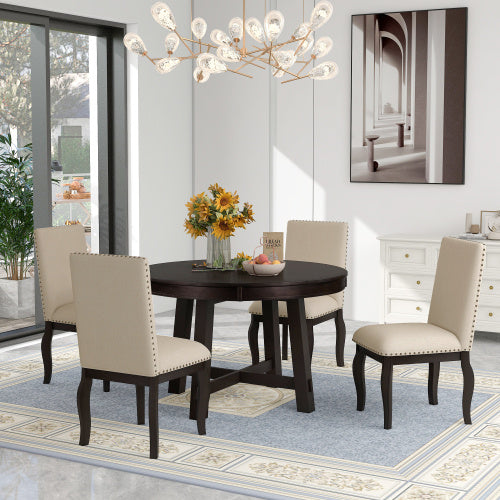 Viva Essentials Collection: 5-Piece Farmhouse Wooden Dining Table Set