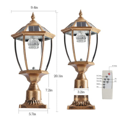 Vintage Gold Solar Pillar Light with Dimming | Viva Garden