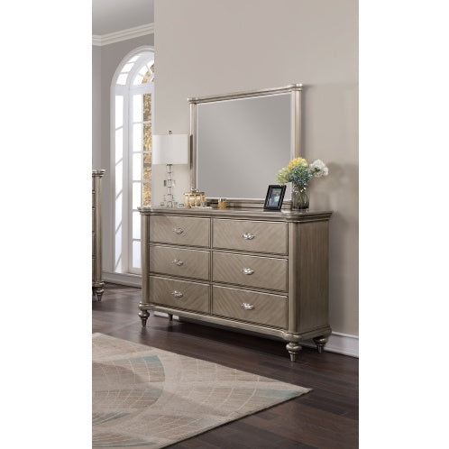 Luxury Antique Silver Champagne Dresser with Mirror – Elegant Storage Solution for Your Bedroom