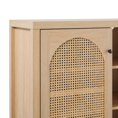 Transitional 2-Door Sideboard With Arched Rattan Panels, Black
