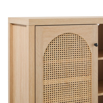 Transitional 2-Door Sideboard With Arched Rattan Panels, Black