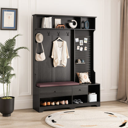 Black Hall Tree with Bench, Storage & Pegboard | Viva
