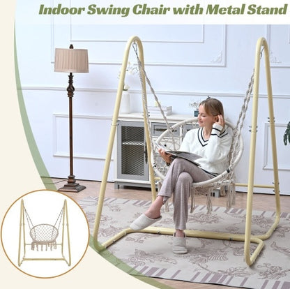 Luxurious Macrame Swing Chair with Stand – Perfect for Relaxing Indoors & Outdoors