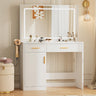 Mirror And Lights, Makeup Vanity Table With Charging Station , 2 Drawers & Large Cabinet, 3 Lighting Color Adjustable, Dressing Table