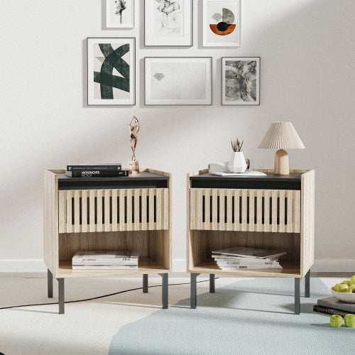 Natural Black bedside table storage detail