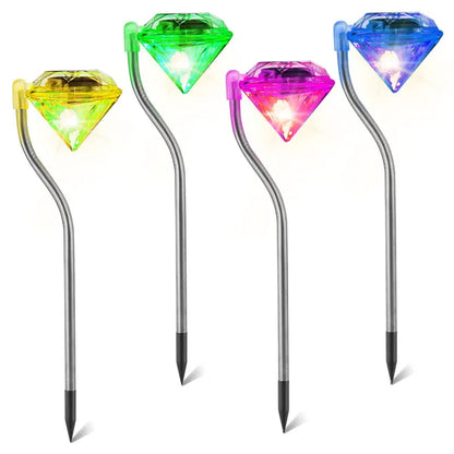 Viva Elite Solar Diamond Pathway Lights 4-Pack - Faceted LED Garden Gems