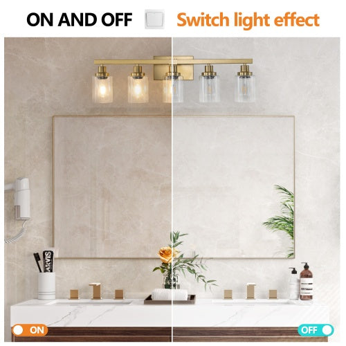 Gold 5-Light Vanity Light with Clear Glass Shade – Modern Bathroom Wall Fixture