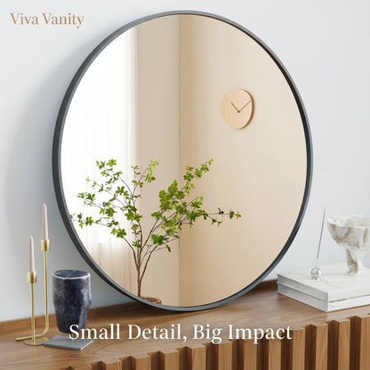 round wall mirror black & gold 20 24 & 30 reflection detail