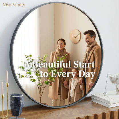 round wall mirror black & gold 20 24 & 30 with decorative reflection