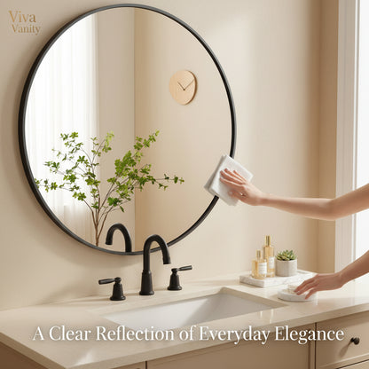 round wall mirror black & gold 20 24 & 30 wall styling view