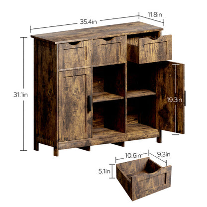 Elegant Wooden Floor Cabinet with Drawers and Shelves - Stylish Storage Solution for Any Room