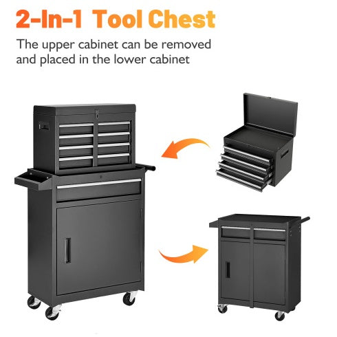 Tool Chest, 5-Drawer Rolling Tool Storage Cabinet With Detachable Top Tool Box, Liner, Universal Lockable Wheels, Adjustable Shelf, Locking Mechanism, Metal Tool Cart For Garage Workshop