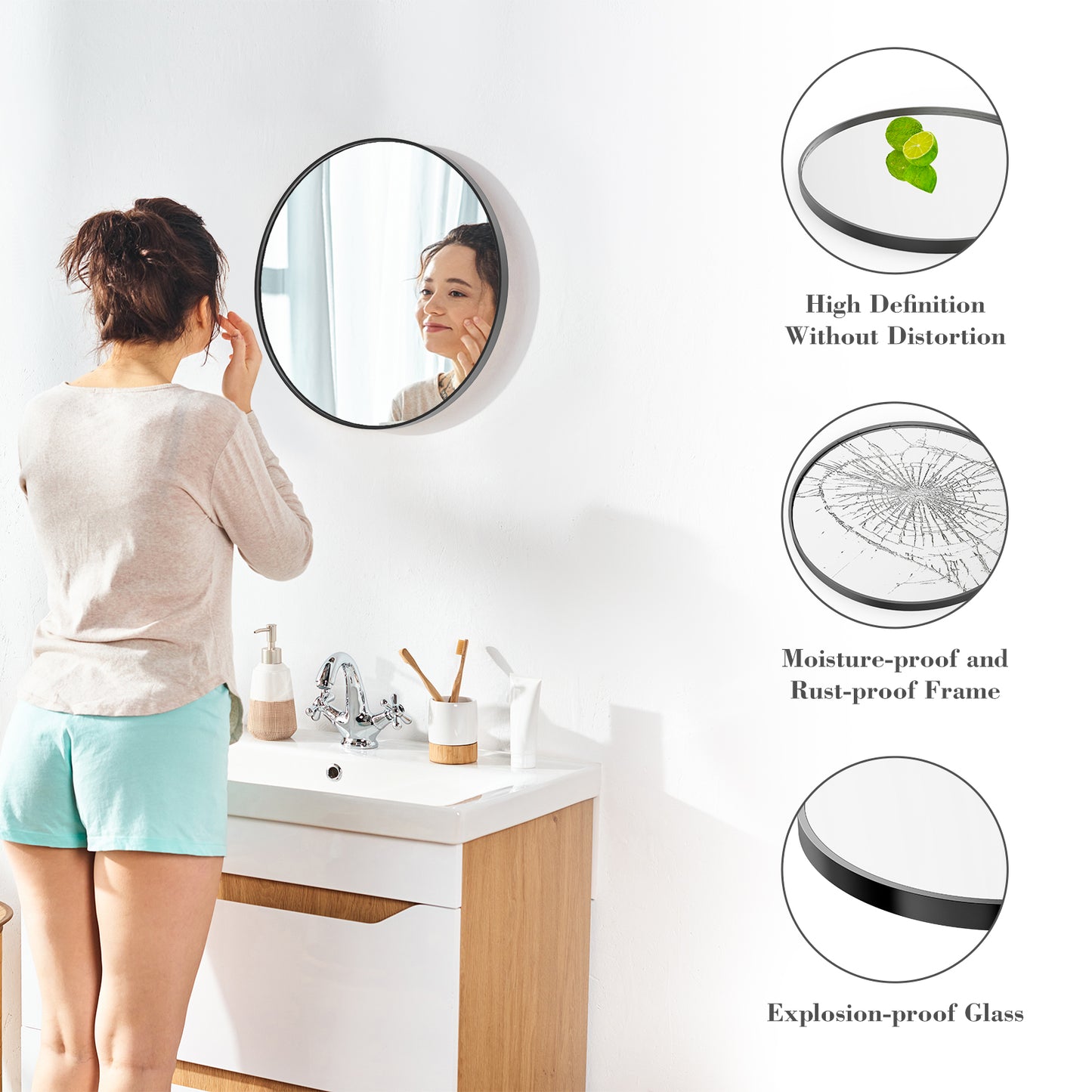 round wall mirror black & gold 20 24 & 30 product detail view