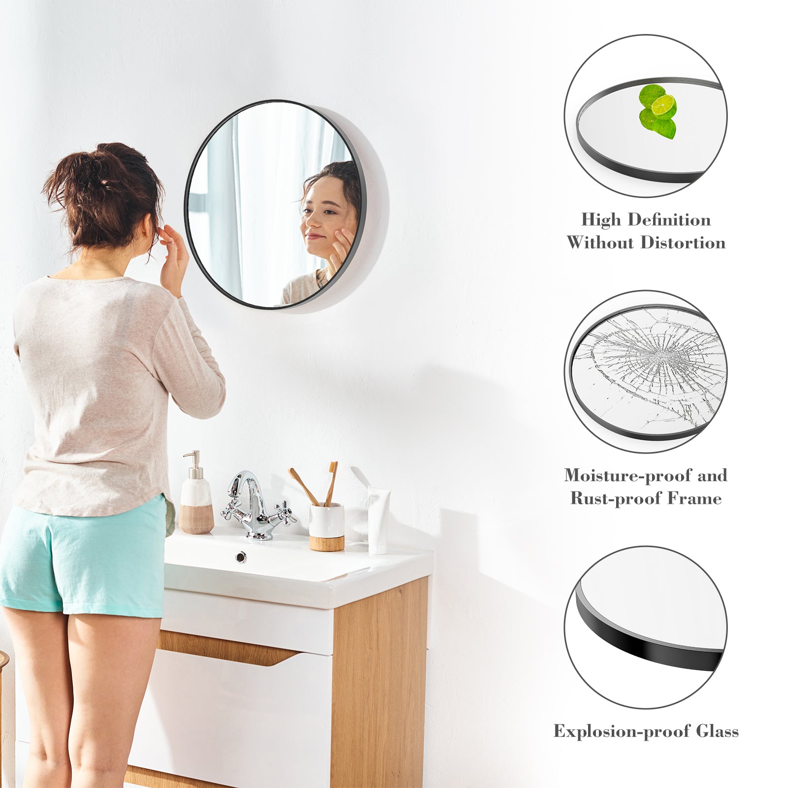 round wall mirror black & gold 20 24 & 30 product detail view