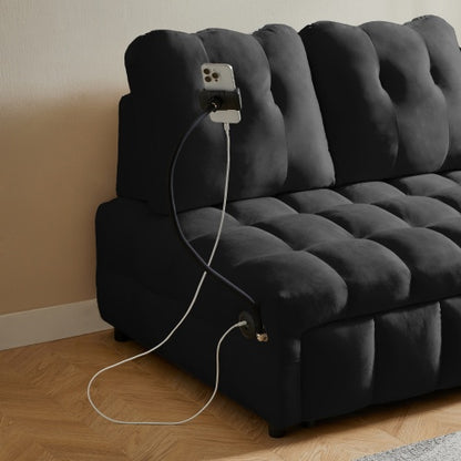 Velvet Pull-Out Sofa Bed with Removable Backrest & USB | Viva