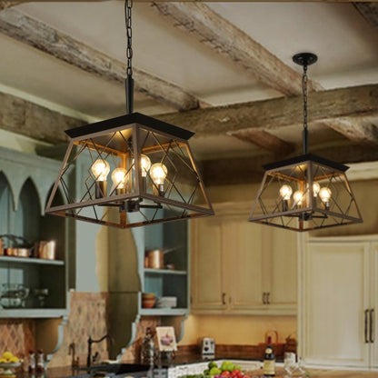 Viva Elite Farmhouse Chandelier - 4-Light Vintage Pendant with Walnut & Black Finish