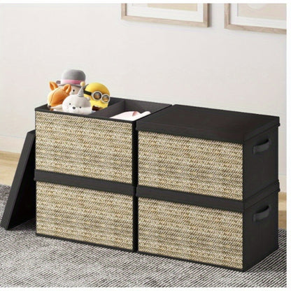 Viva Vanity Essentials – 4PCS Green Rattan Fabric Storage Bins with Lids