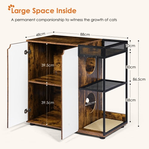 Viva Atelier Haven Rustic Brown Dual-Cat Litter Box Enclosure