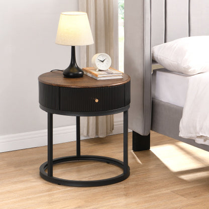 round bedroom side table in black finish