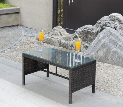 Outdoor Patio Coffee Table with Clear Tempered Glass - Elegant & Durable Design