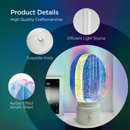 Colorful light bulb with text on lighting characteristics against a gradient background 6