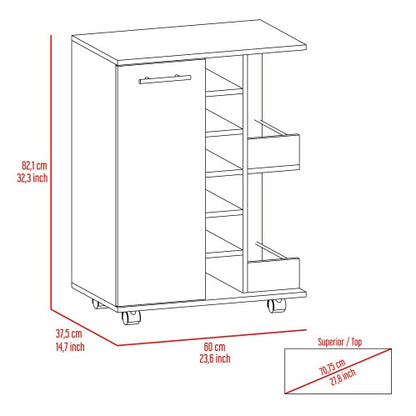 Light Oak 2-Shelf 6-Bottle Bar Cart | Viva