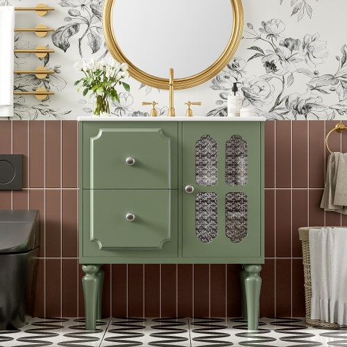 Vintage-Style 30-Inch Bathroom Vanity with Ceramic Sink | Elegant & Functional Design