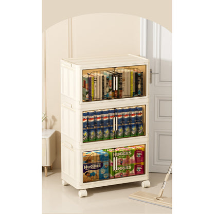 3-Tier Folding Storage Cabinet with Magnetic Door & Wheels | Viva