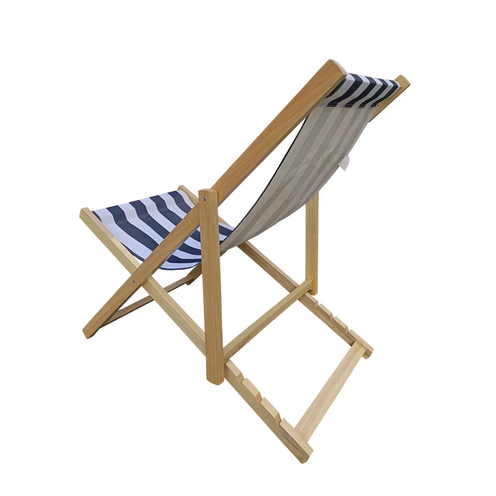 Populus Wood Sling Chair Blue Stripe Broad Blue Stripe  Dark Blue Folding Chaise Lounge Chair